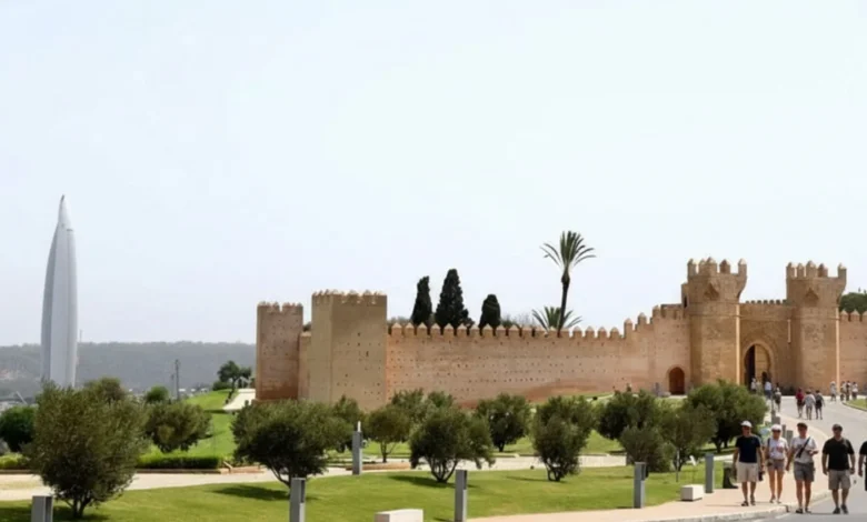 World's Tallest Buildings - Mohammed VI Tower rising behind the ancient walls of Chellah in Rabat, blending Morocco’s modern skyline with its historic heritage