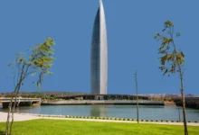 Mohammed VI Tower ticket price guide — exterior view of the tower rising above the Bouregreg River between Rabat and Salé