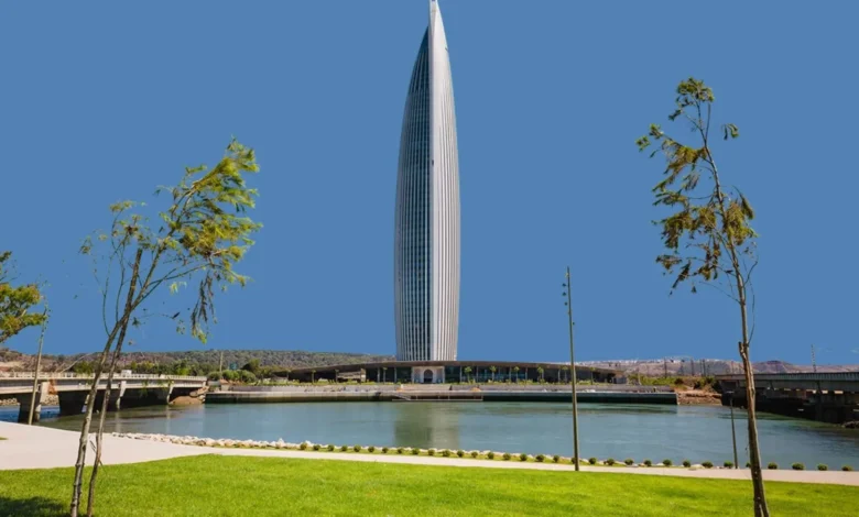 Mohammed VI Tower ticket price guide — exterior view of the tower rising above the Bouregreg River between Rabat and Salé