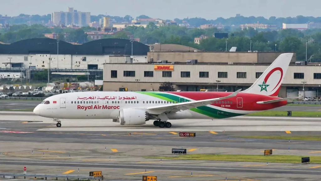 Royal Air Maroc Boeing 787 Dreamliner taxiing at JFK, the aircraft operating daily direct flights to Morocco from NYC.